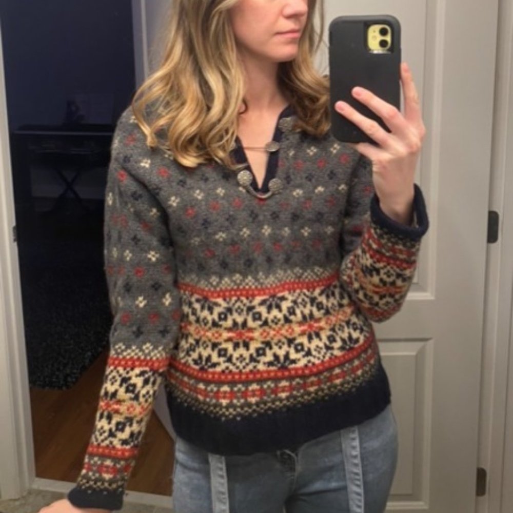 Vintage Abercrombie & Fitch Fair Isle Snow Flake Heavy Wool Nordic Sweater